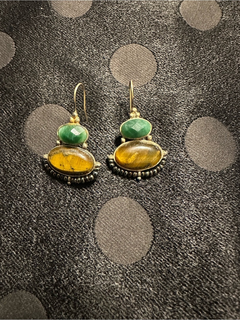 LC Lauren Conrad Green and Tiger Eye Stone Drop Earrings - Picture 1 of 2
